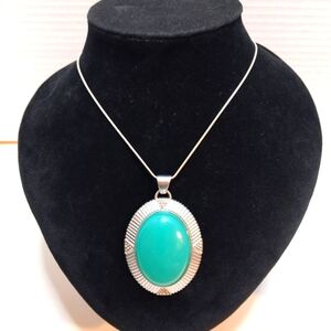 Lia Sophia Striking Bluish/Green "Verge" Pendant on Silver Necklace